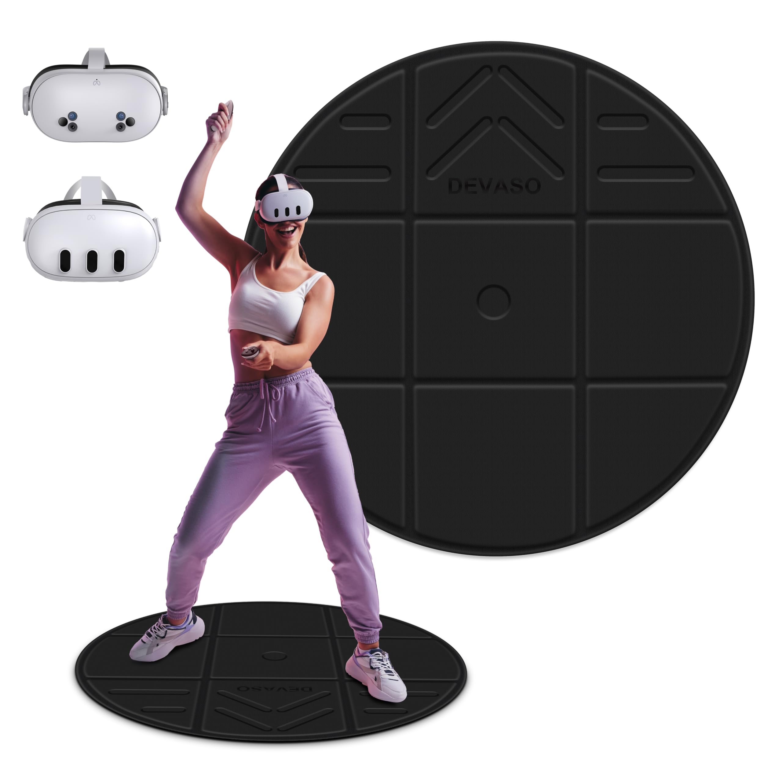 DEVASO Foldable VR Mat for Meta Quest 3S/Quest 3, Round Anti Fatigue Large Mat, Anti-Slip and Comfortable Floor Mat, Premium Game Accessories Compatible with PSVR2, Quest 2/Pro/Apple Vision Pro