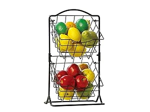 SunnyPoint 2-Tier Metal Mini Countertop Fruit Storage Basket, Antique Black