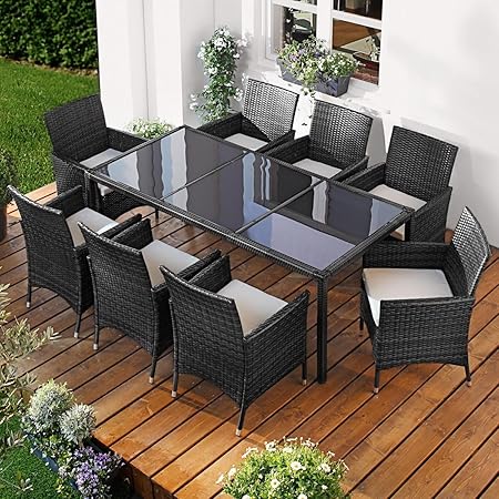 Amazon De Polyrattan Gartenmobelset Elegance 9tlg Schwarz Poly Rattan Sitzgarnitur Gartenmobel Garten Garnitur Gartenset Sitzgruppe Lounge Essgruppe Tisch Sessel Stuhle