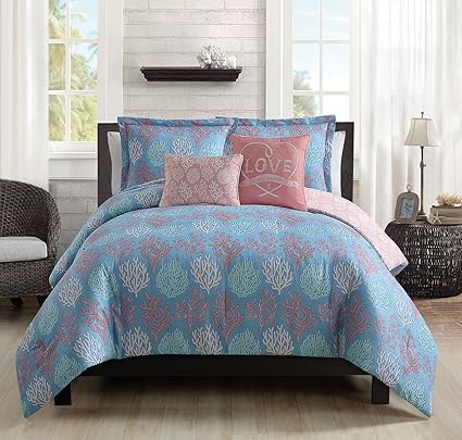 Amazon Com 9 Piecevenice Beach Blue Coral Bed In A Bag W 500tc
