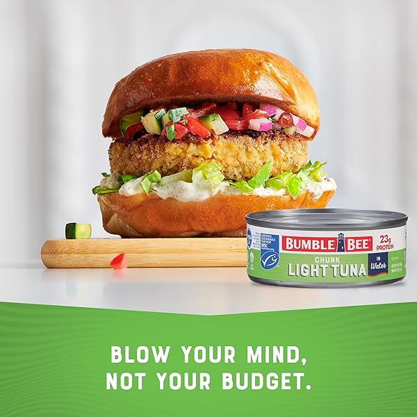 BUMBLE BEE CHUNK LIGHT TUNA IN WATER, 5 OZ CANS (PACK OF 24) – WILD CAUGHT SKIPJACK TUNA – 23G PROTEIN PER SERVING – MSC CERTIFIED SUSTAINABLE SEAFOOD, NON-GMO, GLUTEN FREE, KOSHER