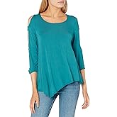 Star Vixen Women's Long Ladder/Bar Sleeve Flattering Hanky Hem Rayon Knit Top