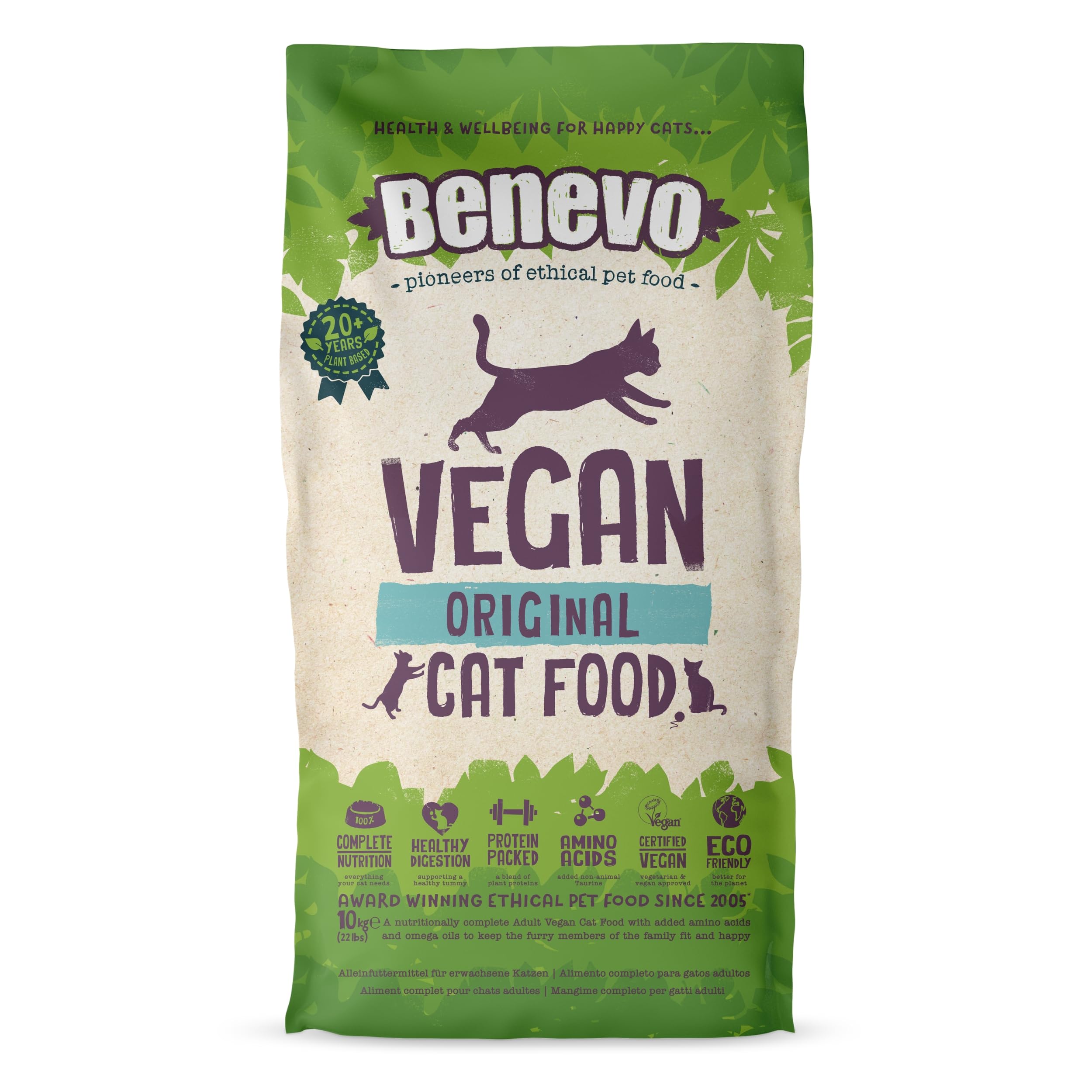 Benevo Vegan Cat Food Dry (10kg) Unlock The Power Of Plant Based Nutrition, With Essential Nutrients & Vitamins A, B, D, E & K, Award Winning Dry Cat Food, Approved By PETA & Vegan Society UK
