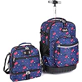 Tilami Rolling Backpack 19 inch with Lunchbox Wheeled Laptop Backpack, Cherry Blue