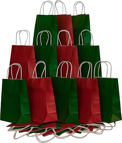Amazon Com Christmas Holiday Gift Bags Red Green Kraft With