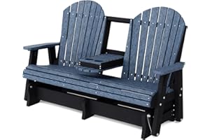 Wildridge Heritage 5' Glider with Console Glider, Patriot Blue and Black - Outdoor Weather Resistant Recycled Plastic Furniture for Patio