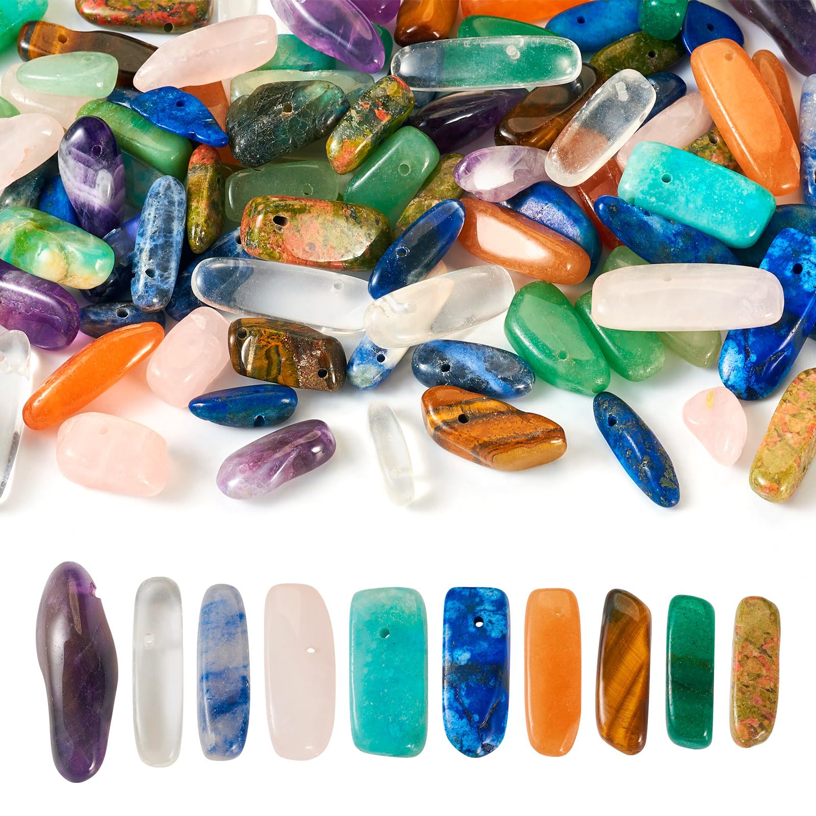 Photo 1 of 100Pcs Natural Gemstone Nuggets Beads Genuine Natural Gemstone Chip Beads Irregular Gemstone Bead Crystal Stone Bead Top Drilled for Bracelet Necklace Earrings Crafts