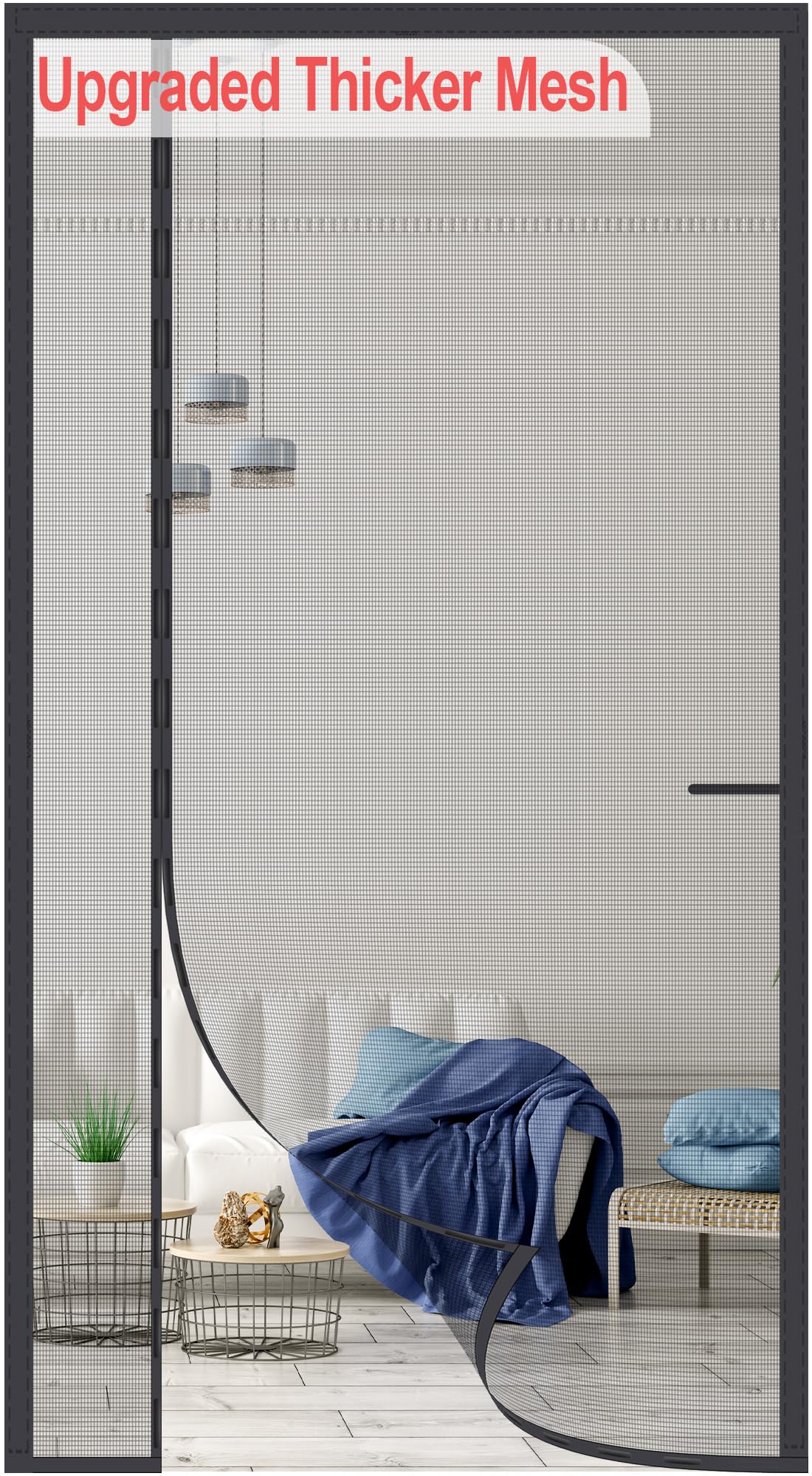 Photo 1 of Okayavo Upgraded Magnetic Screen Door Thicker 255g/? Reinforced Mesh,Reversible Left Right Side Opening,Fit Door Size 32 x 80 Inch,Retractable Mosquito Net for Door,Mesh Insect Screens not of Metal