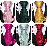Barry.Wang 6 PCS Men Ties Set Silk Business Fashion Woven Necktie Handkerchief Cufflinks Paisley Stripe Wedding Party