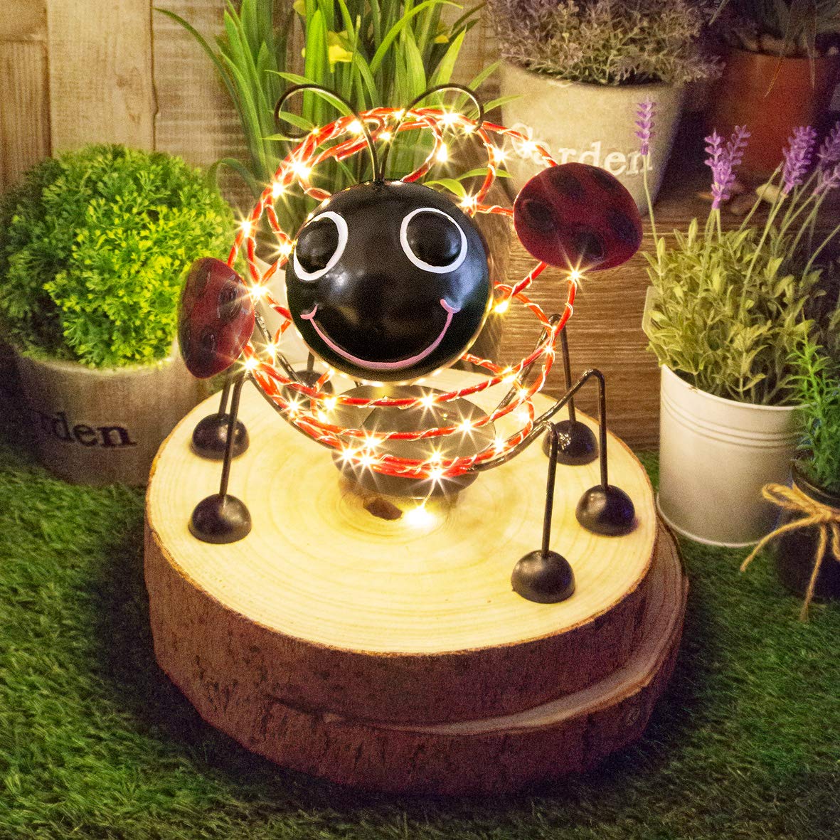 GardenKraft 14930 Solar Powered Light Up Ladybird Garden Feature / 62 Micro LED’s / 4D Moving Effect/Unique Metal Garden Ornament/Auto-On Feature/Weatherproof Material/Red Colour — image 1
