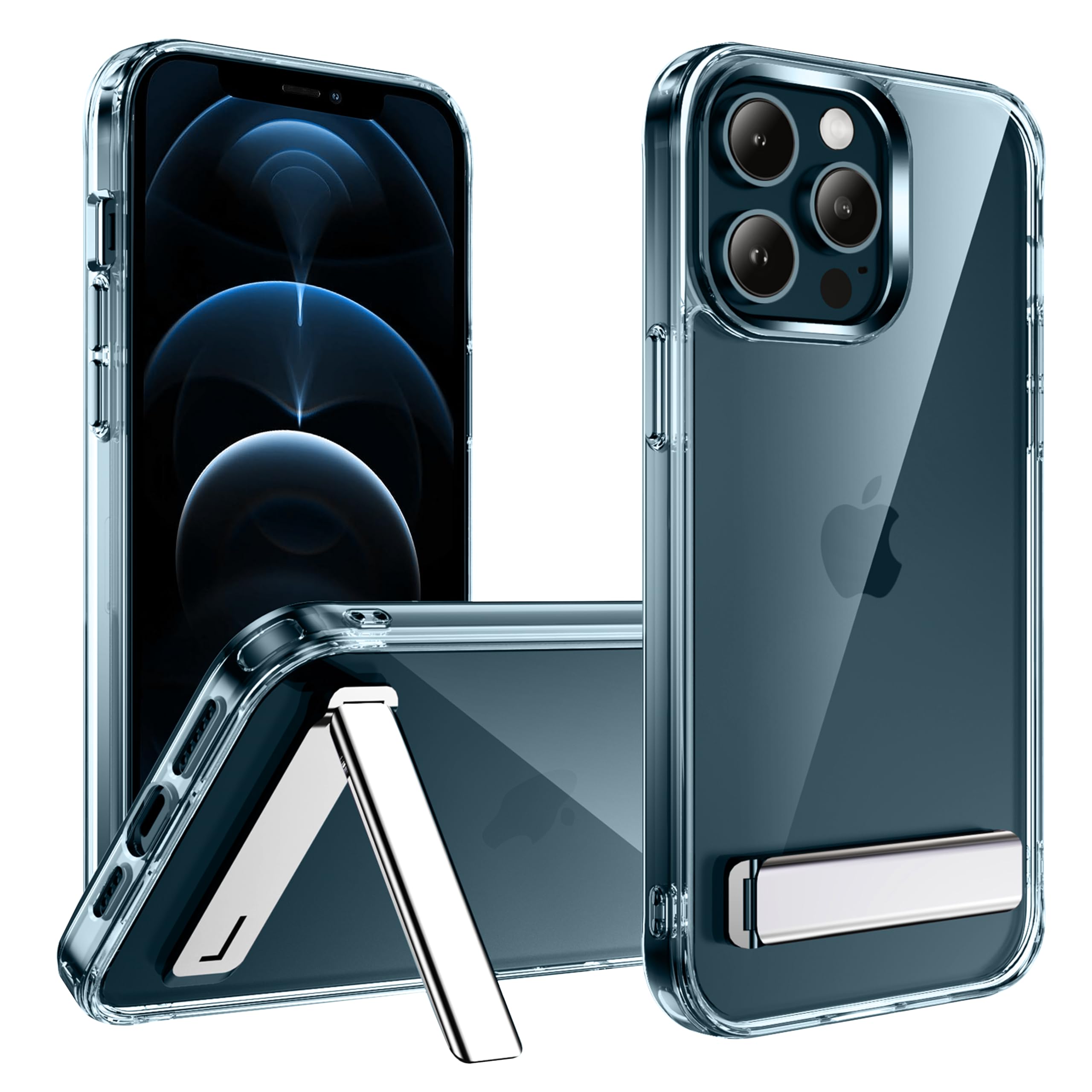 CEDO Kickstand for iPhone 12 / iPhone 12 Pro Case, 3-Way Adjustable with Metal Stand, Military-Grade Shockproof Bumper, Slim Transparent Acrylic Back Cover, Crystal Clear Design for iPhone 12/12 Pro