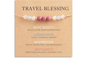 HGDEER Travel Blessing Crystal Bracelet for Women, 4 Natural Gemstones with Quote Card, Meaningful Journey Companion Gift