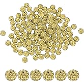 PATIKIL 100 Pcs Rhinestone Beads for Jewelry Making, 10mm Shiny Round Disco Ball Bead Sparkle Crystal Clay Beads with Hole for Bracelet Necklace DIY Crafting, Light Yellow