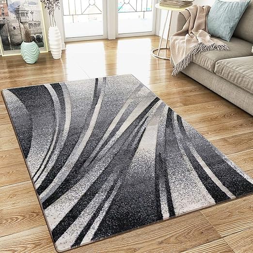 XRUG Modern Abstract Grey Black Cream Rug Woven 120x170 cm 4'x5'6