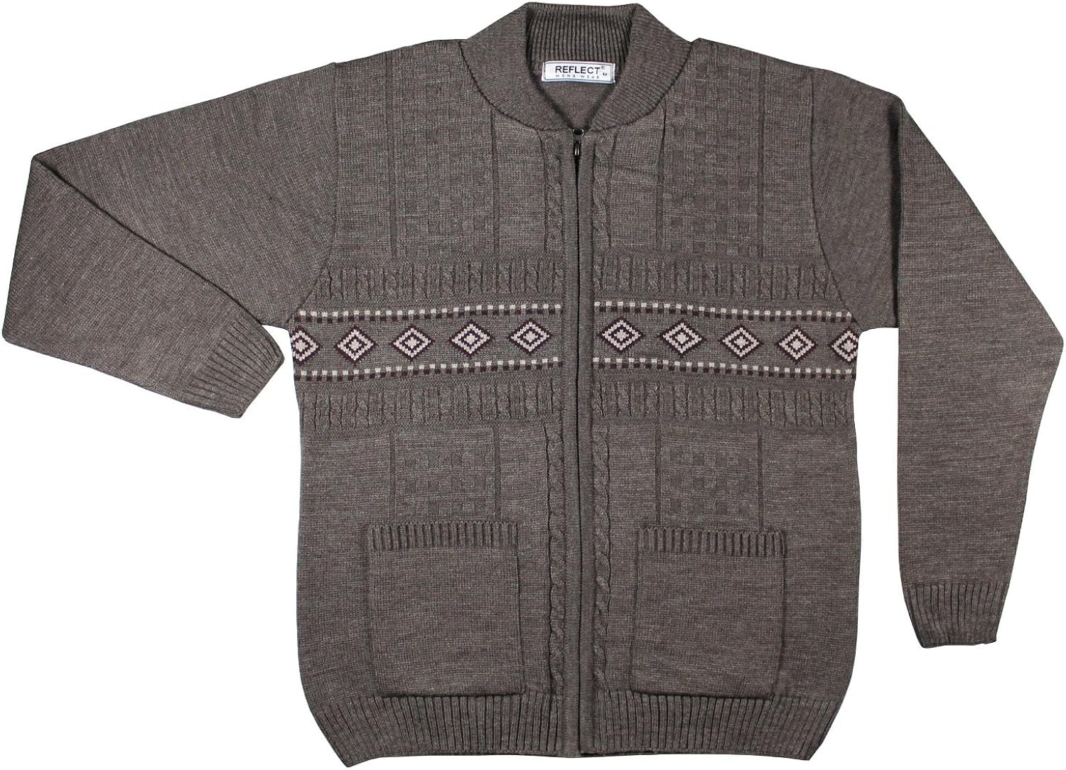 Mens Cardigans Knitted Classic Style With Zip Front Round Neck (XLarge