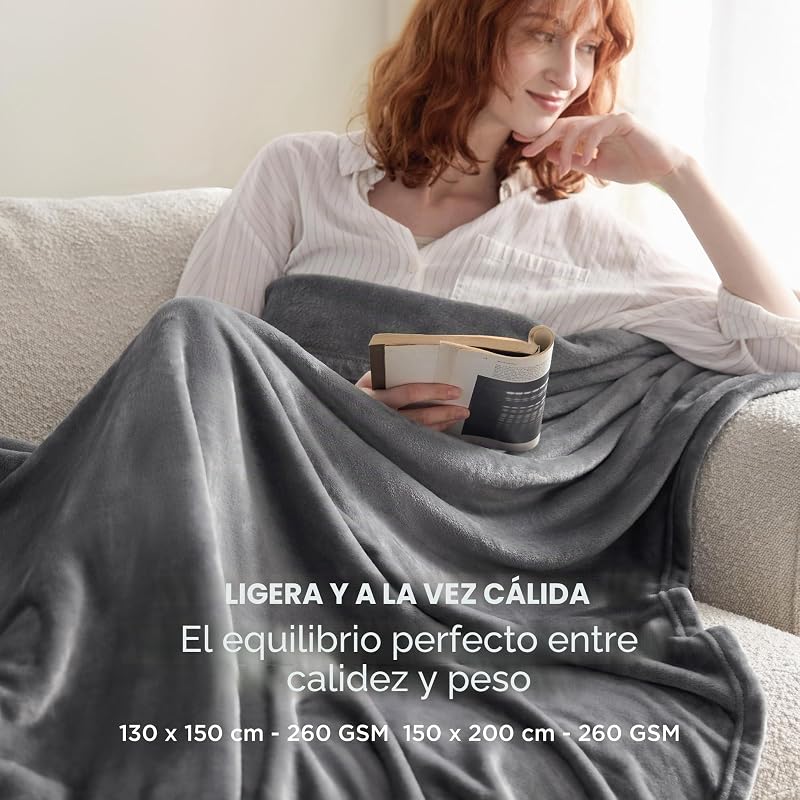 Manta Sofa Plaid Cama - Franela, 150 x 200 cm, Gris