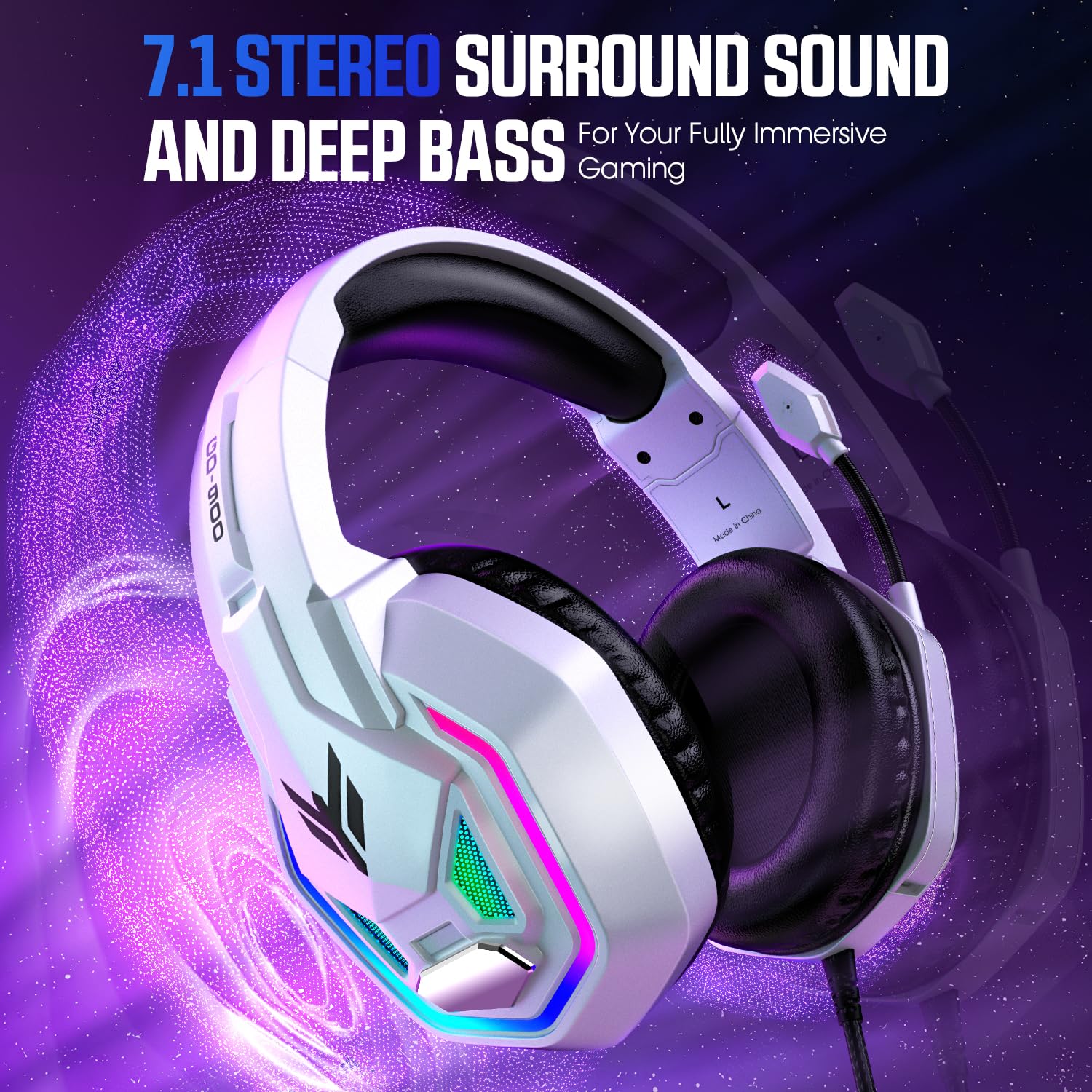 Gaming Headset for PS5, PS4, Xbox Series X|S, Xbox One, PC, Switch, Mac - RGB Over-Ear Headphones with 7.1 Surround Sound, Noise Cancelling Mic, 50mm Drivers & Memory Foam Ear Pads