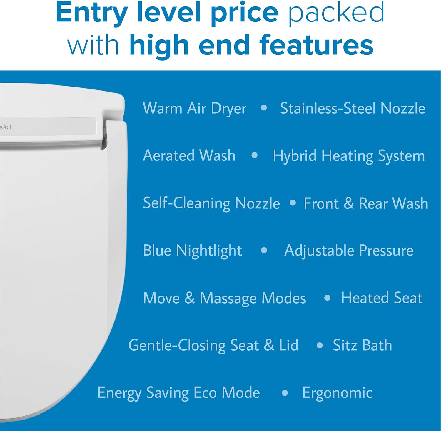 Brondell LE99 Swash Electronic Bidet Seat LE99, Fits Round Toilets, White – Lite-Touch Remote, Warm Air Dryer, Strong Wash Mode, Stainless-Steel Nozzle, Saved User Settings & Easy Installation, LE99 - - 