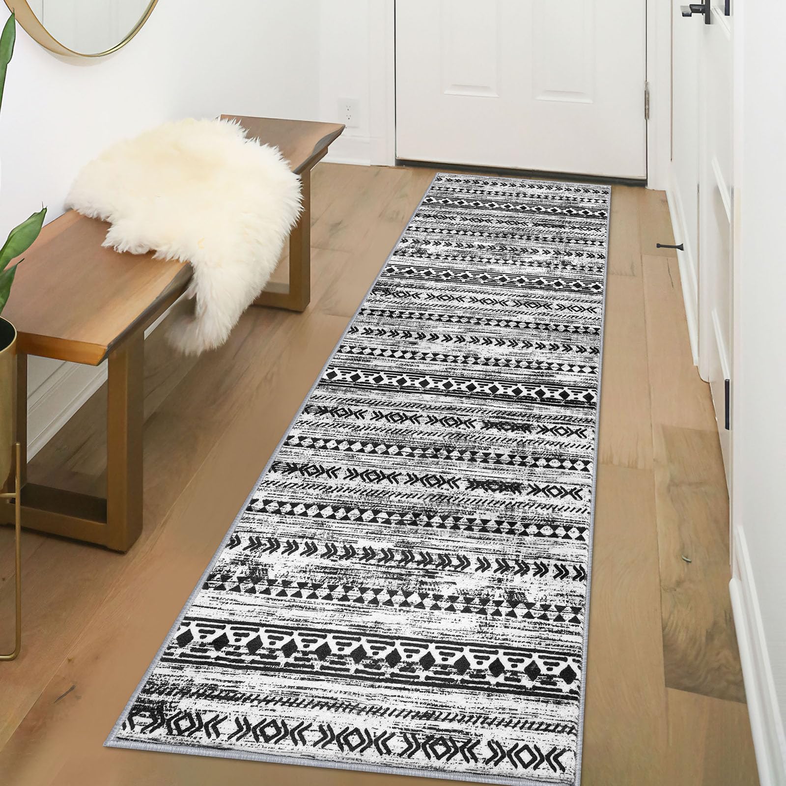 Alfasoft Moroccan Runners for Hallways 2x6, Black and White Boho ...