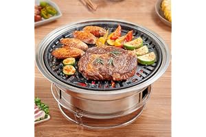 PHOJEWI Korean BBQ Grill Charcoal, Small Charcoal Grill 13.7 Inches Portable Grill Stainless Steel Barbecue Grill Tabletop kb
