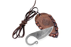 Toferner Celtic Pocket Knife, Hand Forged Knife with Black Leather Neck Case, Hardened Blade, Vintage, Antique Art Collecting, Original Gift Idea