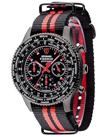 DETOMASO Mens DT1070-D FIRENZE STRIPES Chronograph Trend Schwarz/mehrfarbig Analog Display Japanese Quartz Black Watch