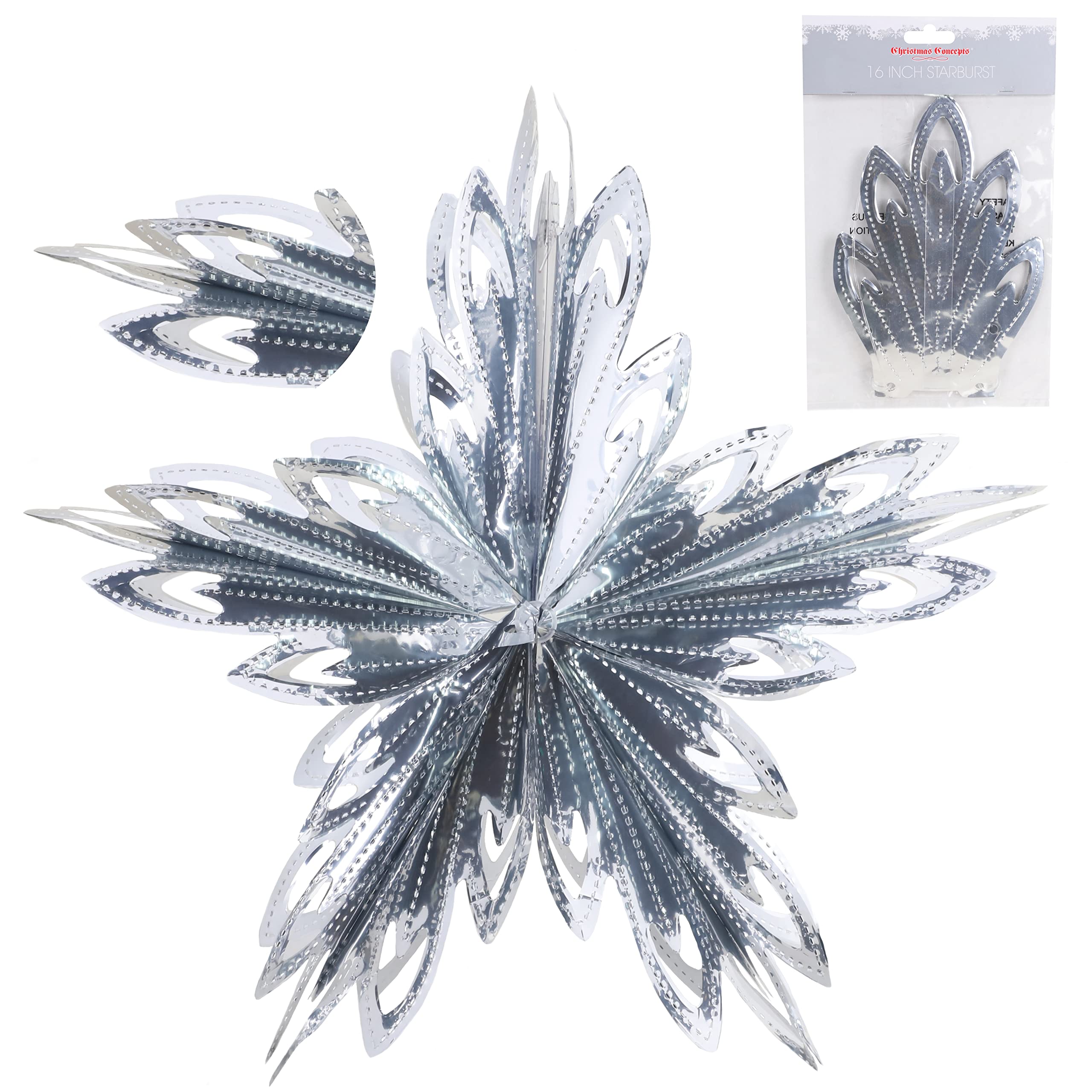 Christmas Concepts® 16” (1.3ft) Large Foil 3D Star Hanging Decoration – Christmas Trimming (Silver)