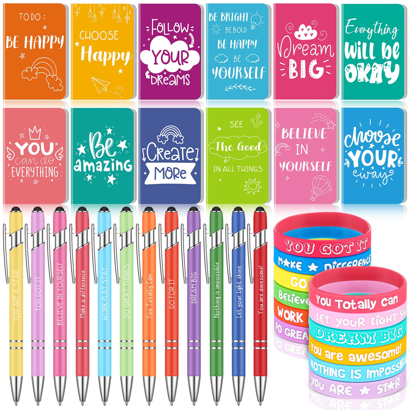 Tenare 12 Sets Christmas Inspirational Gift Include Employee Appreciation Pens Motivational Notebooks Rubber Bracelets for Students Office Coworker