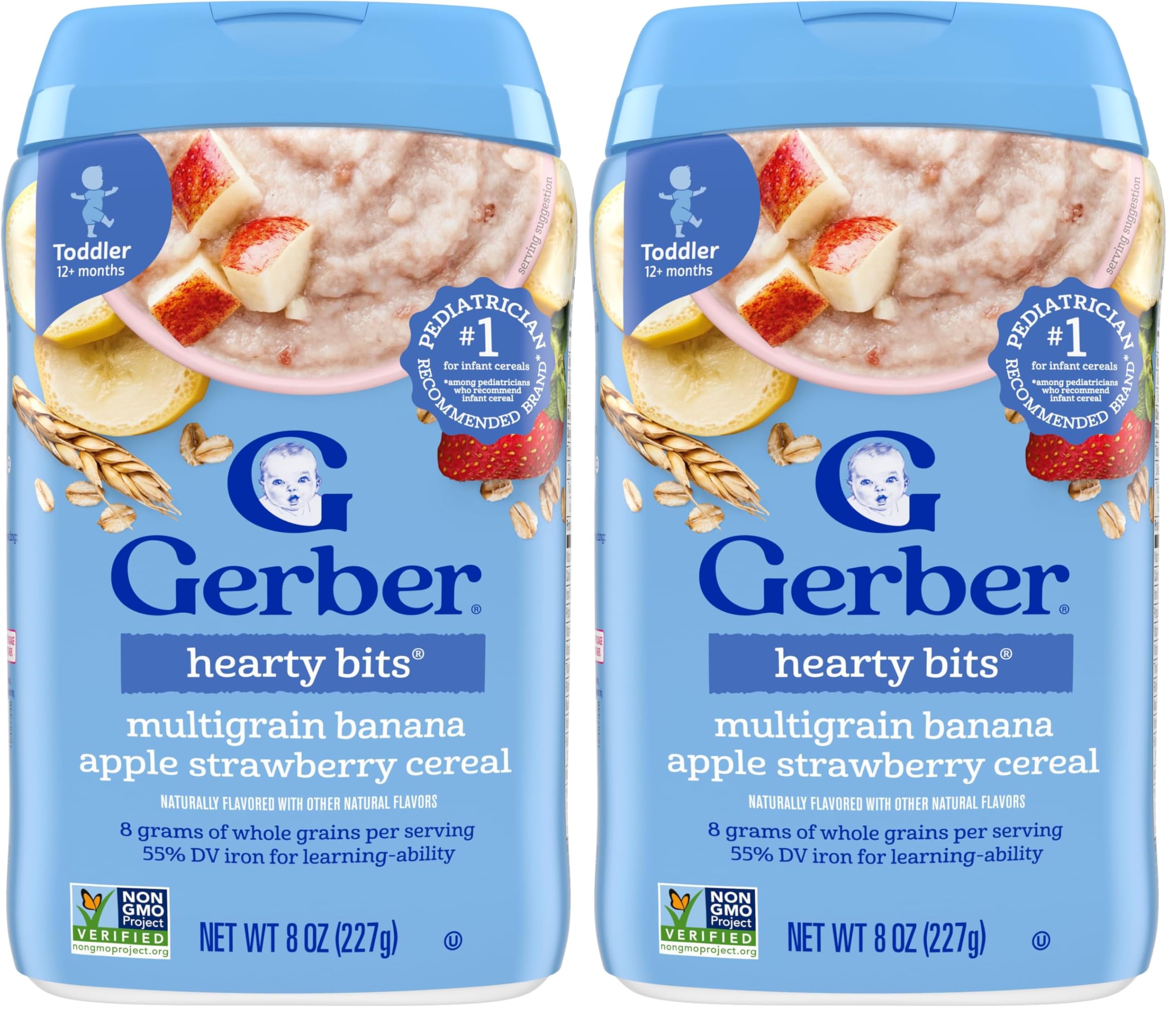 Gerber Toddler Food, Multigrain Banana Apple Strawberry Cereal, 8g Whole Grains, Iron, Zinc & Vitamin B12, Toddler Cereal, 12-Pack Image