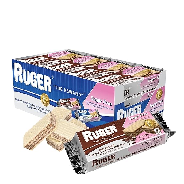RUGER SUGAR-FREE CHOCOLATE WAFERS 1.6 OUNCE (PACK OF 12) – DELICIOUSLY CRISP AND GUILT-FREE CHOCOLATE TREATS WITH NATURAL INGREDIENTS, NON-GMO, VEGAN, NO ARTIFICIAL COLORS OR FLAVORS – PERFECT FOR WEDDINGS, ANNIVERSARIES, BIRTHDAYS, AND EVERYDAY SNACKING