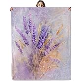 Lavender Floral Throw Blanket for Girls Boys Kids Adults, 50x60 in, Cozy Flannel Blanket for Bedroom, Camping, Couch, Room Decor, Fuzzy Warm Soft Gifts