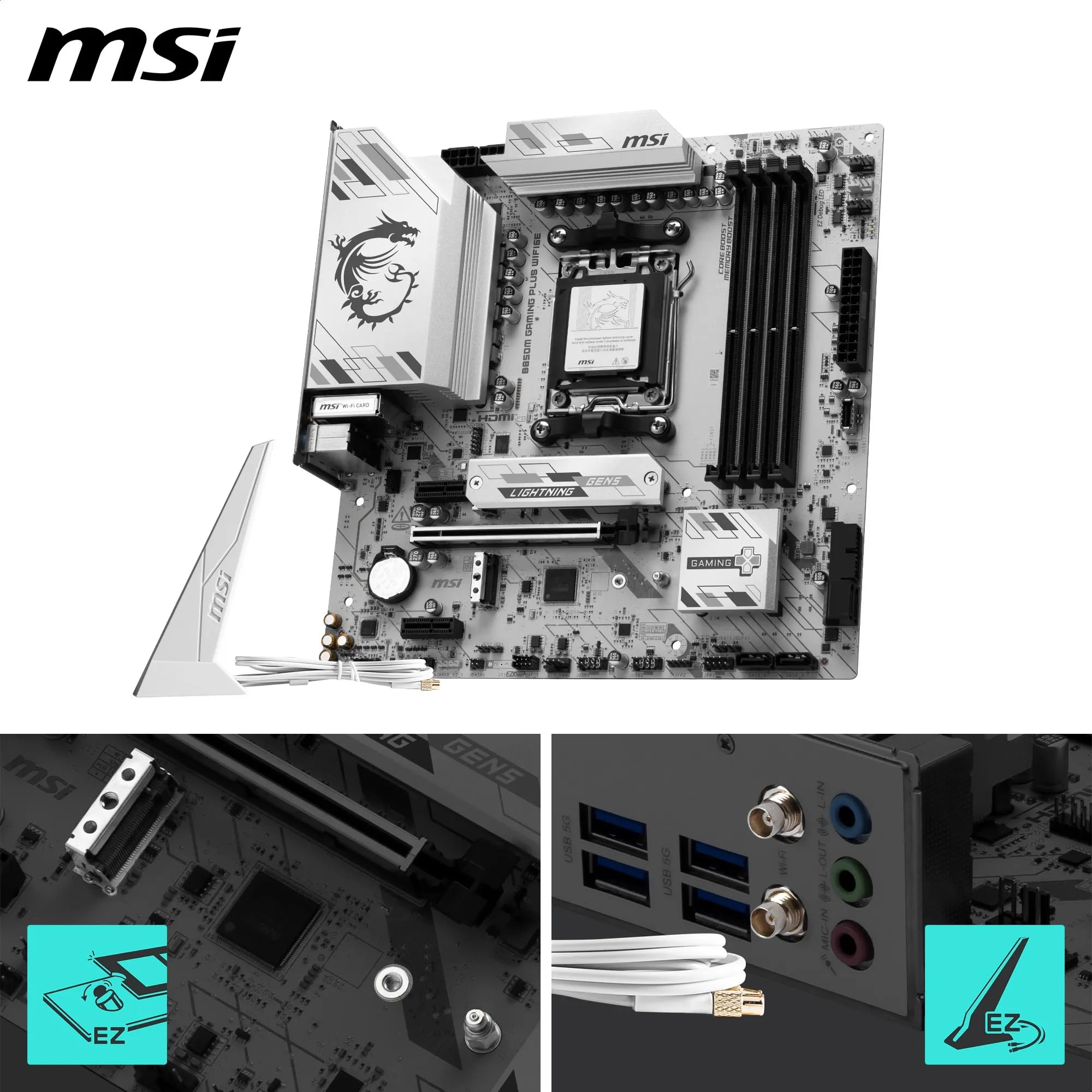 Msi B850M Gaming Plus Wifi 6E Motherboard Rear I/O Panel With Wifi Antenna Connectors