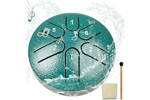 SITKOL Rain Drum for Outside Garden, with Music Book, 3 Inch 6 Notes Panda Drum,Waterproof and Drainage, Steel Tongue Drum, Chakra Drum for Rain, Musical Instrument for Meditation of Yoga (Turquoise)