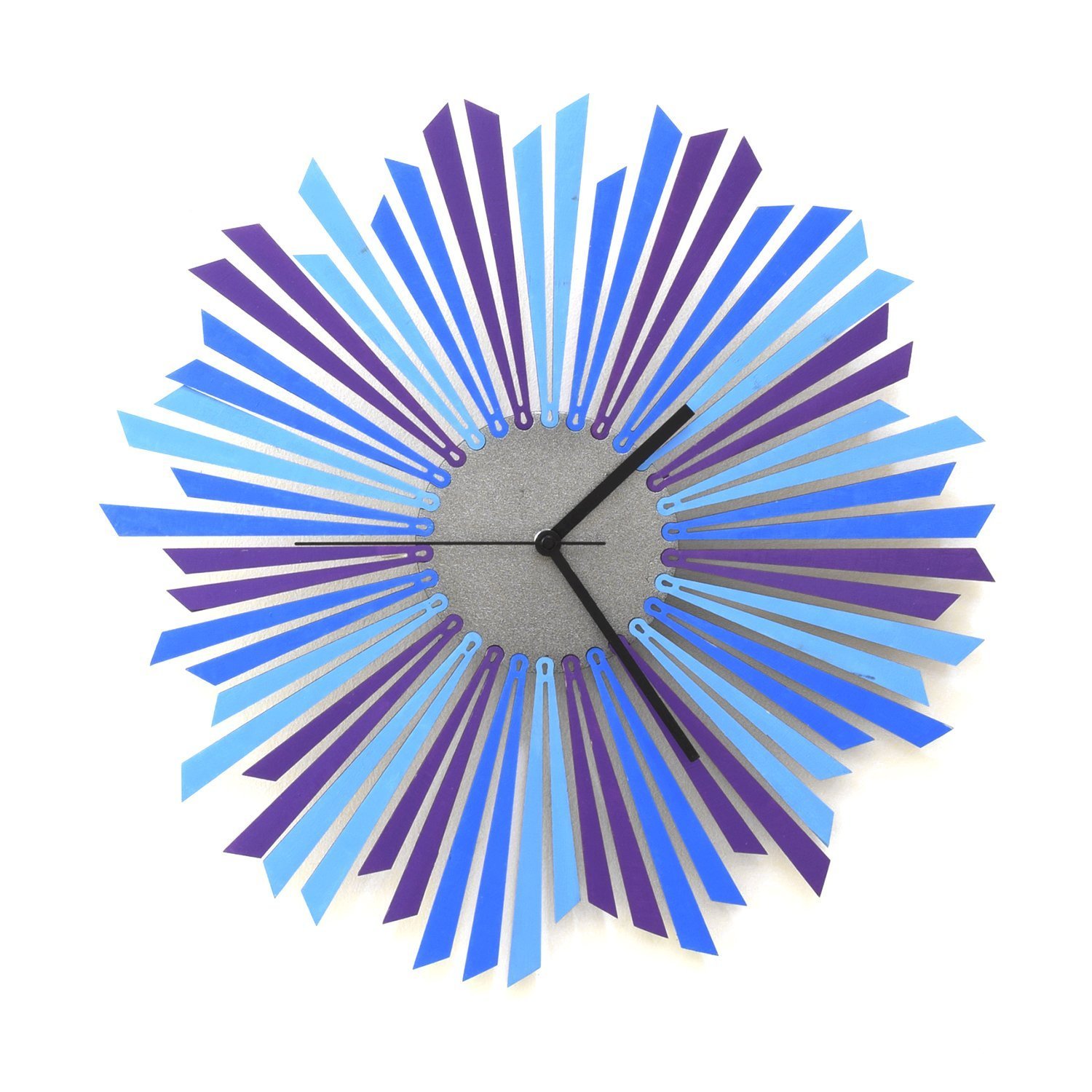 16inch Art Deco Blue and Purple Wall Clock, Abstract and Artistic Wood Decor & Art + Handmade Moon Clock Large (L) Size by ardeola