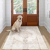 Area Rug 3x5 Vintage Rug: Washable Indoor Medallion Rug Low Pile Distressed Floor Carpet Retro Accent Doormat for Bedroom Bathroom Hallway Kitchen Home Office(Beige, 3'x5')