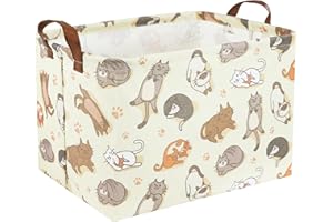 TIBAOLOVER Cat Toy Bin Fabric Cat Toy Basket Kids Baby Storage Basket Gift Basket Empty Book Shelf Basket Rectangular Cat Room Decor Bedroom Bathroom(Cats)