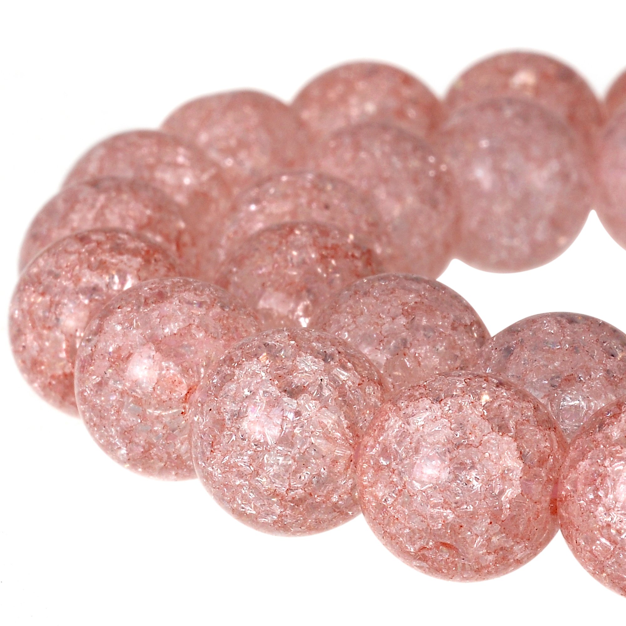 RUBYCA Round Crackle Druk Czech Crystal Pressed Glass Beads for Jewellery Making 6mm Strand (Pink)