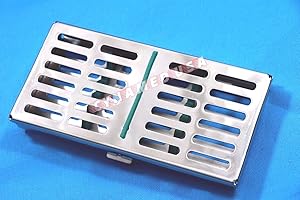 SYNAMED USA New German Stainless Dental Autoclave Sterilization Cassette Rack Box Tray for 7 Instruments-Green