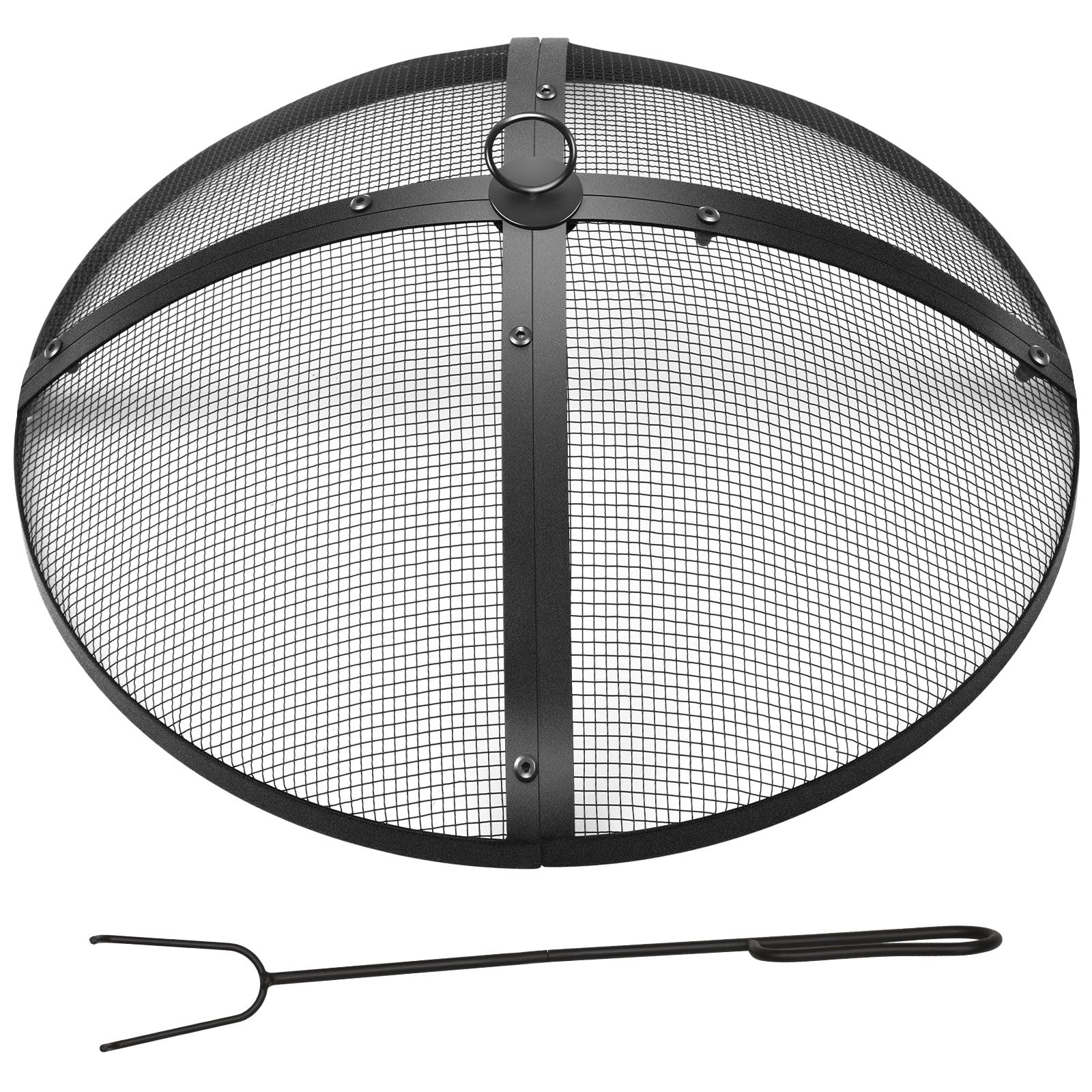 Photo 1 of Suzile 22 Inch Heavy Duty Fire Pit Spark Screen Round Mesh Fire Pit Cover Fire Pit Lid Fire Pit Mesh Screen with Handle and Lifter Tool for Outdoor Firepit Stove Fireplace (Black)