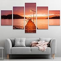 SIGNWIN Framed Canvas Wall Art A Goergous Sepia Tone Sunset Over The Sea Pier on The Foreground Coastal Ocean Modern Art Contemporary Panoramic Relax/Calm for Living Room, Bedroom, Office - 60