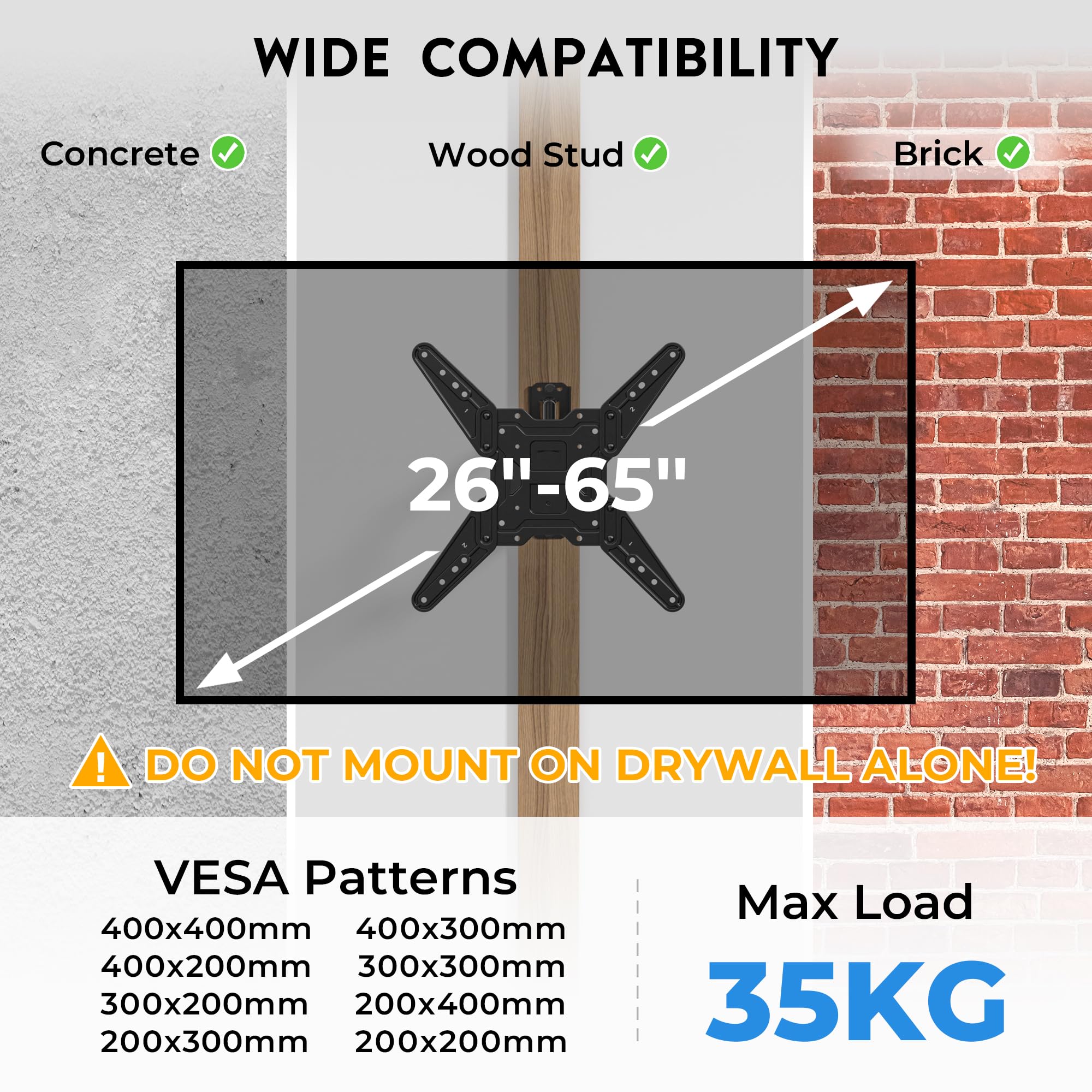 BONTEC Langarm TV Wandhalterung 950 mm Auszug für 26–65 Zoll Fernseher, voll bewegliche TV Halterung schwenkbar und neigbar, stabile Fernsehhalterung VESA 400x400 mm, bis 35 kg 2