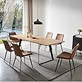 ZckyCine 67" Modern Rectangular Wooden Dining Table Set with 6 Brown Leather Chairs - Expandable, Space-Saving, Multifunctional