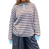 Women Striped Rugby Shirts Oversized Long Sleeve Collared Preppy Polo Sweater Vintage Aesthetic Knitted Shirts