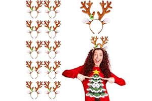 Juinte 12 Pcs Christmas Reindeer Antlers Headbands Dear Ears Headband with Bells for Women Cute Xmas Party Accessories Photo Booth