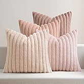 MIULEE Faux Fur Plush Decorative Throw Pillow Covers 18x18 Set of 4, Valentine's Day Cute Modern Soft Romantic Fuzzy Striped Cushion Covers Girl for Sofa Couch Bed Living Room Cozy Home Decor,Pink