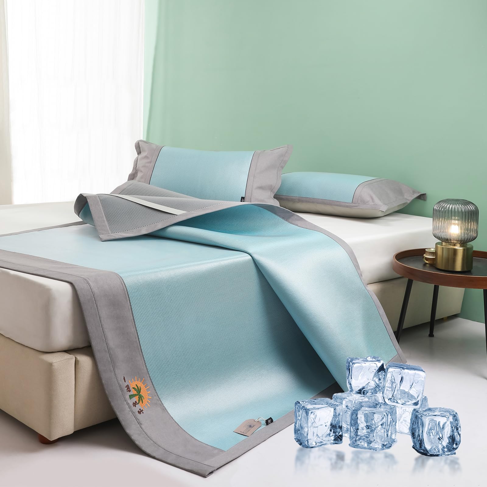 Photo 1 of Cooling Mattress Pad Queen Size for Hot Sleeper, Ultra Cold Tech Fiber Mattress Protector Cover, Stretches up 16'' Deep Pocket, Noiseless Smooth Cooling Mattress Topper(Water Blue)