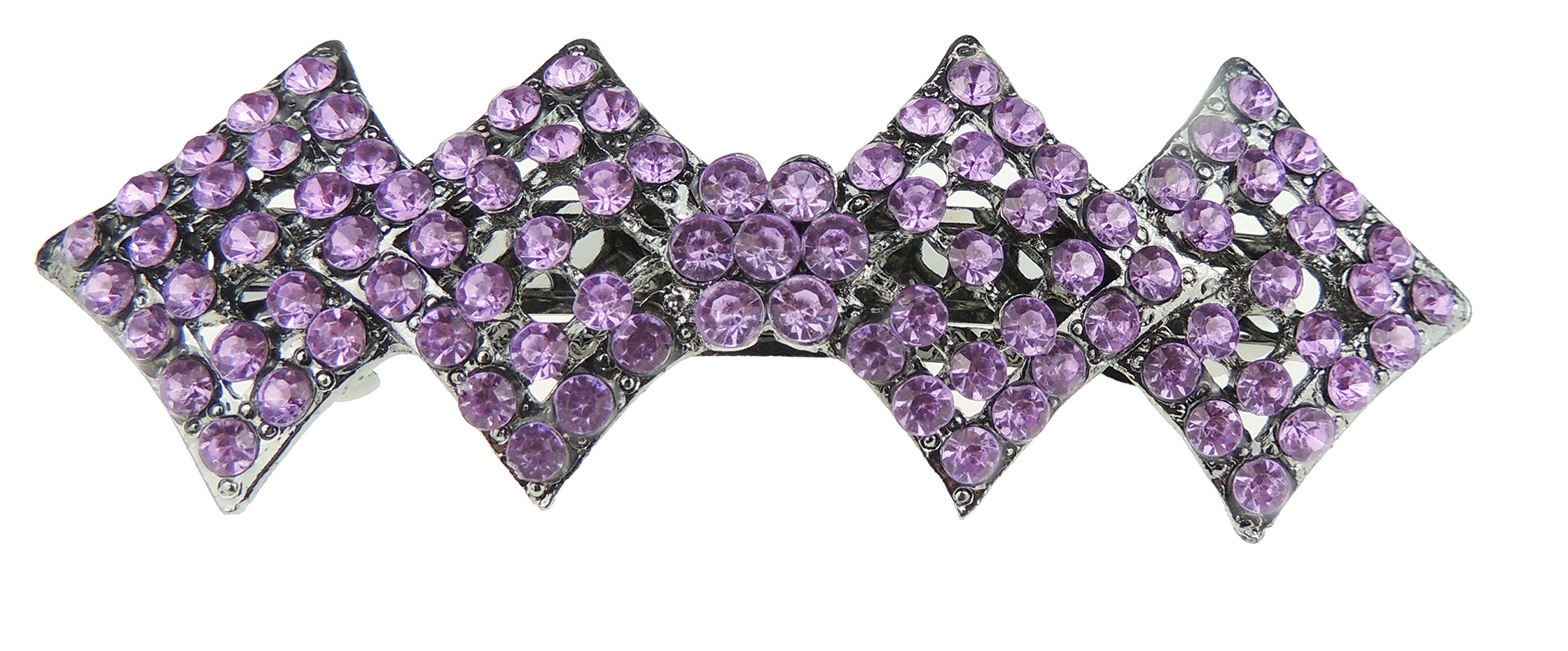 Womens Girls Crystal Rhinestone Diamante Wedding Bridal Party Evening Ponytail Fine Hair Accessories Formal Occasion Barrette Hairpin Grip French Spring Clip Long Bow Diamond Shape (Lilac)