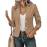 FOLUNSI Women's Business Casual Cropped Blazer Lapel Collar Long Sleeve Work Office Suit Jacket with Fully Lined Khaki, X-Large