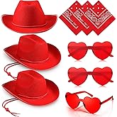 Geyoga 9 Pcs Adult Cowboy Hat with Paisley Bandanas and Heart Shape Sunglasses for Western Cowgirl Party Costume