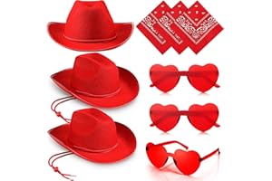 Geyoga 9 Pcs Cowboy Hat with Paisley Print Bandanas and Heart Shape Sunglasses for Halloween Cowboy Party Costume